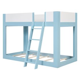 Twin Size Low Convertible Bunk Bed With Reversible Ladder And Safety Guardrails