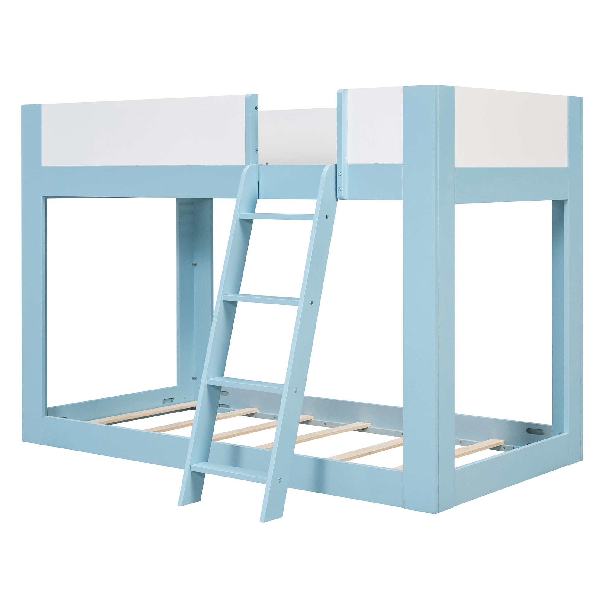 Twin Size Low Convertible Bunk Bed With Reversible Ladder And Safety Guardrails