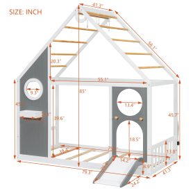 Wooden Playhouse Design Platform Bed with Front Panel and Slide