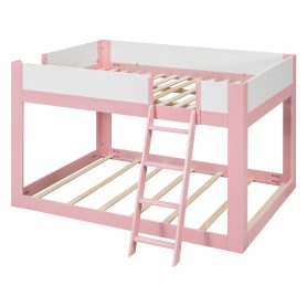 Queen Size Low Convertible Bunk Bed With Reversible Ladder And Safety Guardrails