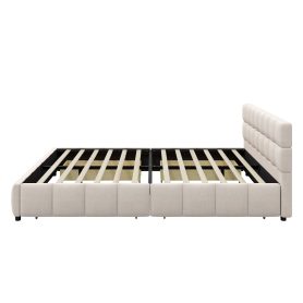 Queen Size Upholstered Platform Bed Frame with 4 Storage Drawers