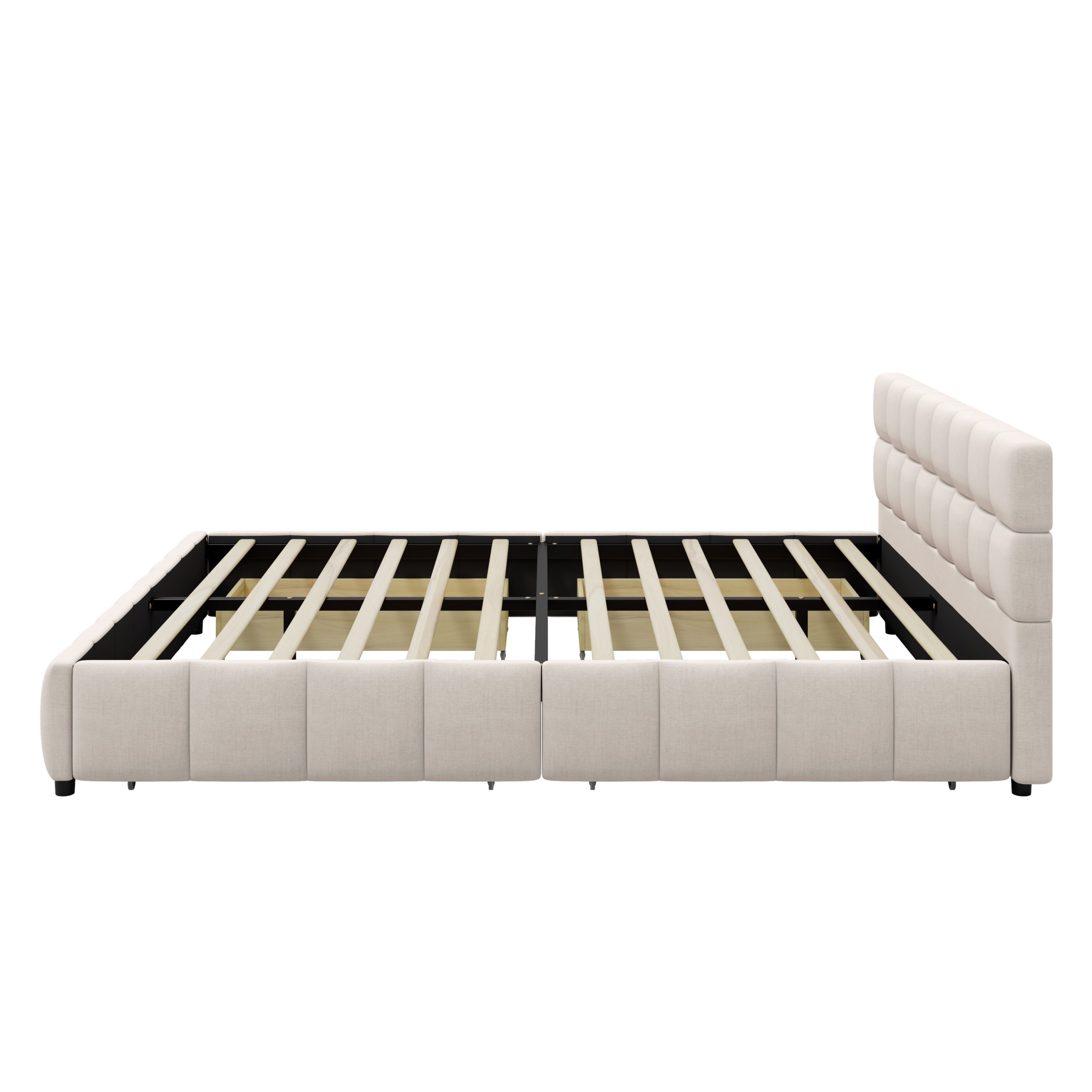 Queen Size Upholstered Platform Bed Frame with 4 Storage Drawers