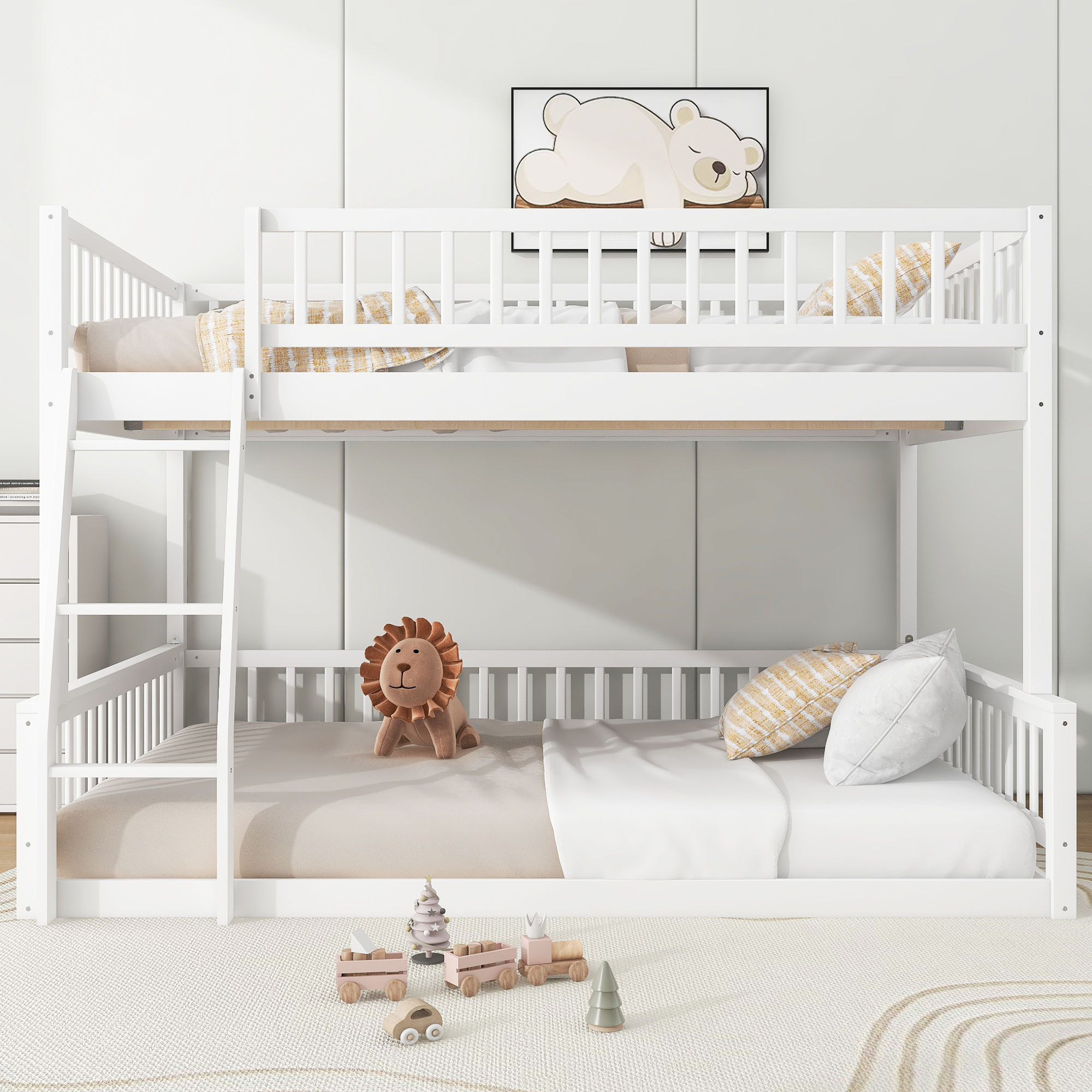 Full XL over Queen Bunk Bed with Ladder and Guardrail