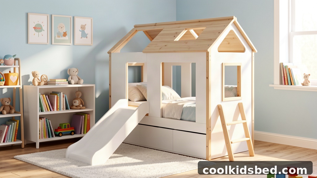 twin size house bed with slide for kids bedroom