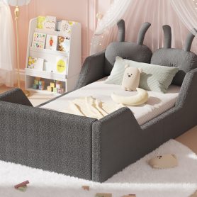 Upholstered Twin Size Platform Bed with Rabbit Cushion