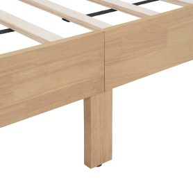 Twin Xl Size Solid Rubber Wooden Bed With Upholstered Headboard