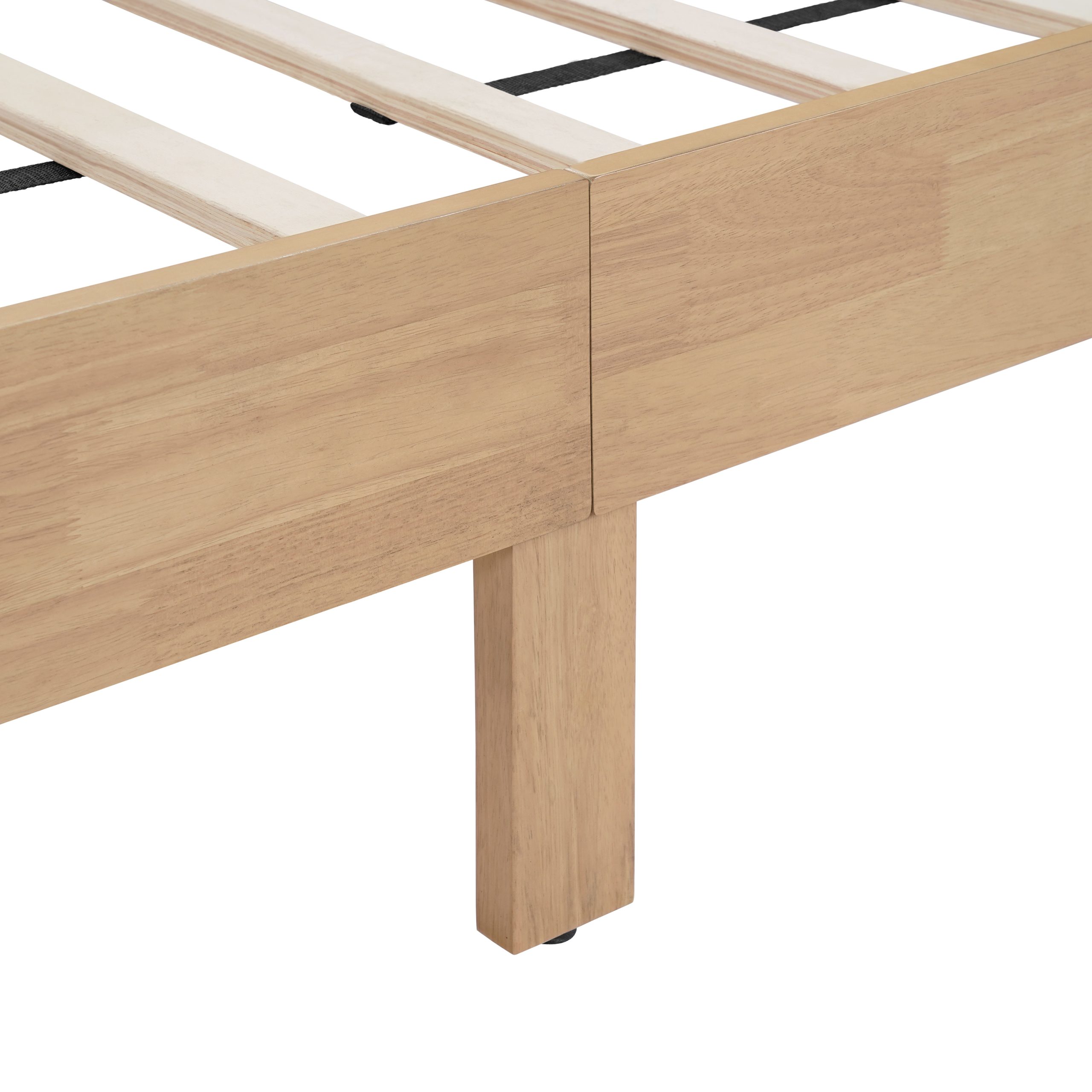 Twin Xl Size Solid Rubber Wooden Bed With Upholstered Headboard