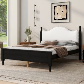 Queen Size Wood Platform Bed with Upholstered Headboard