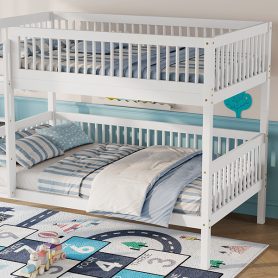 Twin Over Twin Pine Wood Bunk Bed With 2 Drawers, Convertible into 2 Twin Beds