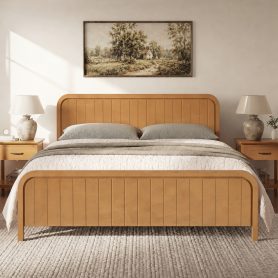 Wood King Bed Frame With Headboard, Noise-free Design, No Box Spring Needed