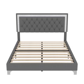 Queen Size Upholstered Bed Frame With LED Lights