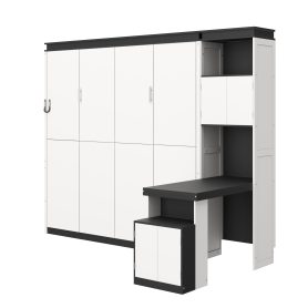Queen Size Murphy Bed with Desk and Storage Shelves and Cabinets