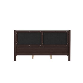 Wooden Platform Bed with PU Leather Headboard, King Size
