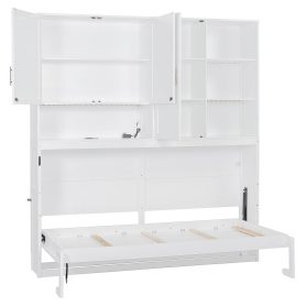 Twin Size Murphy Bed with Top Cabinet, Shelves and Light & USB