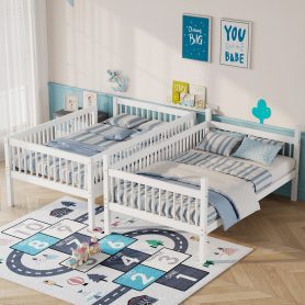 Twin Over Twin Pine Wood Bunk Bed With 2 Drawers, Convertible into 2 Twin Beds