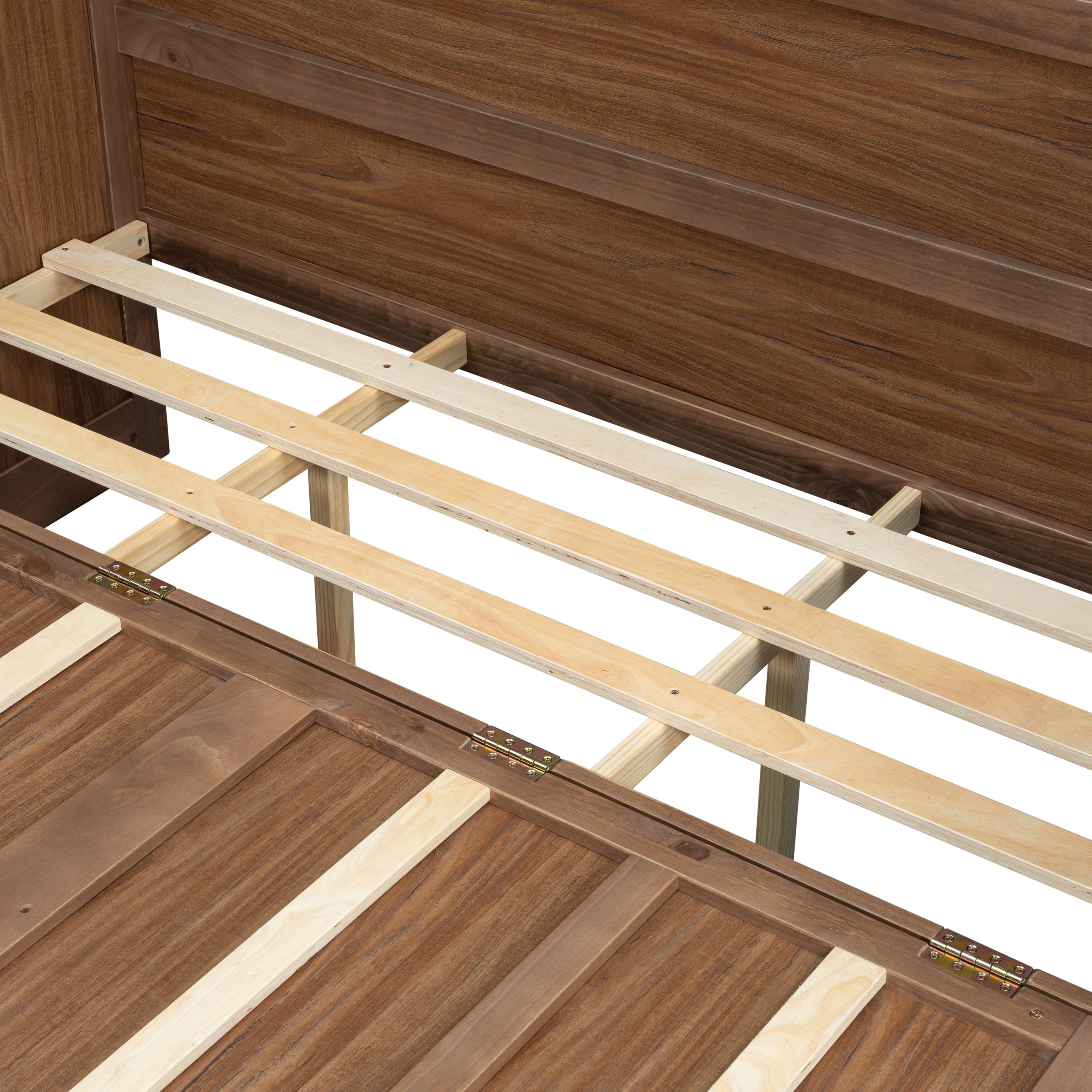 Pine Wood Cabinet Bed with Charging Station and Ripple Decoration Panels