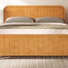 Wood King Bed Frame With Headboard, Noise-free Design, No Box Spring Needed