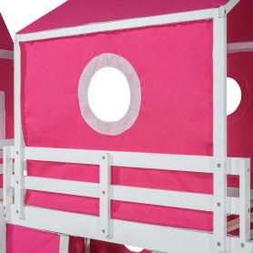 Solid Wood Twin Size Loft Bed With Slide Pink Tent And Tower