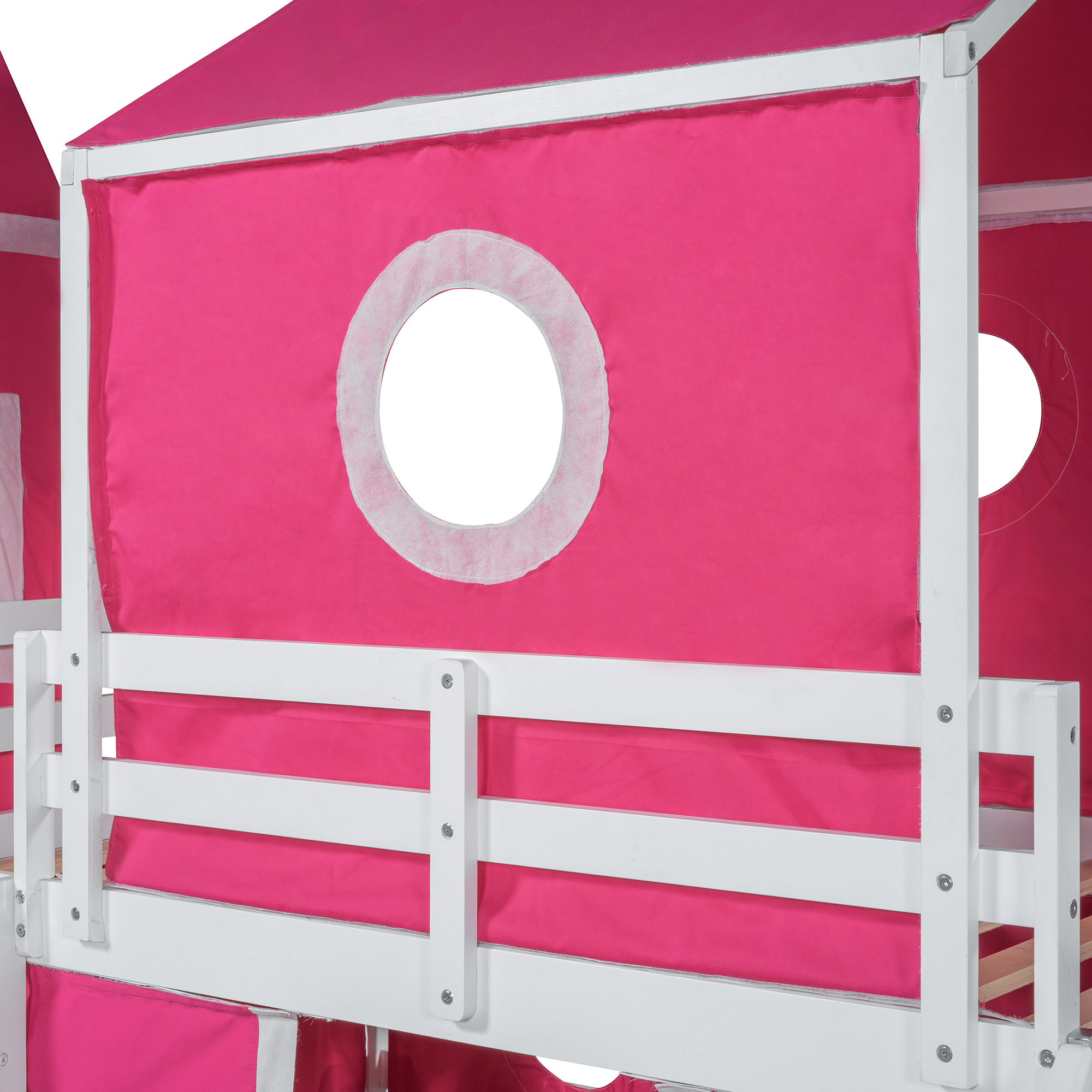 Solid Wood Twin Size Loft Bed With Slide Pink Tent And Tower
