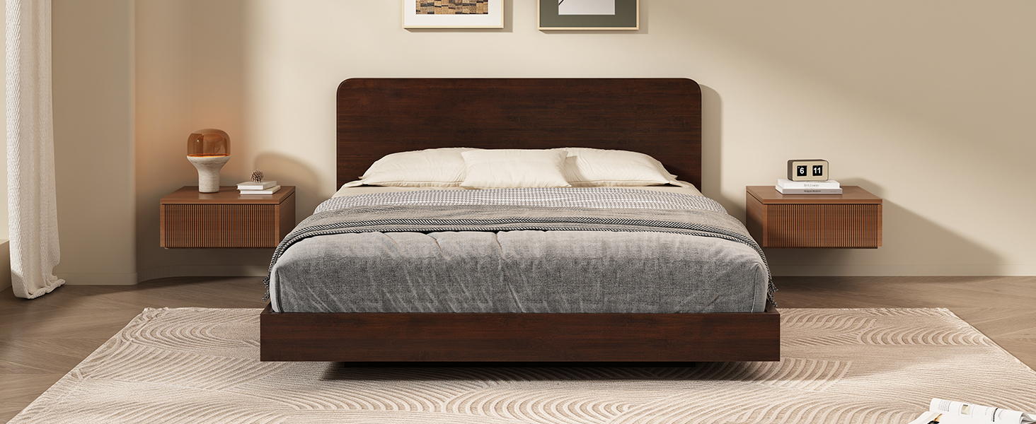 Full Size Solid Bamboo Floating Platform Bed Frame