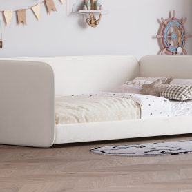 Twin Size Floor Bed with Upholstered Headboard and Armrests
