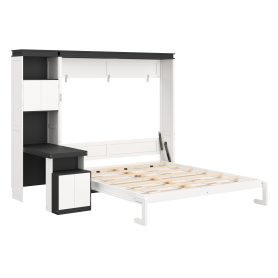 Queen Size Murphy Bed with Desk and Storage Shelves and Cabinets