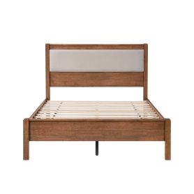 Full Size Solid Rubber Wooden Bed With Upholstered Headboard