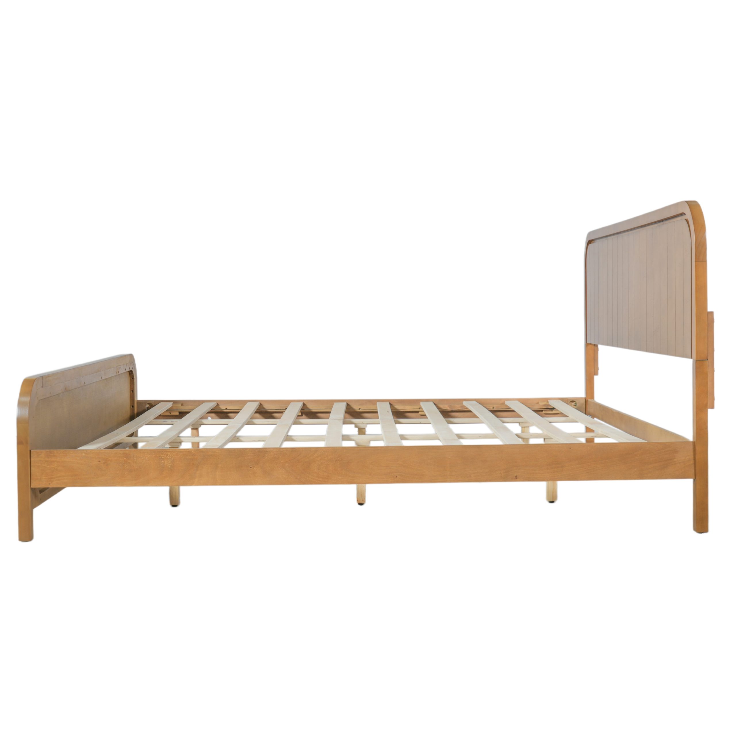Wood King Bed Frame With Headboard, Noise-free Design, No Box Spring Needed