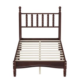 Retro Style Twin Size Wood Platform Bed With Gourd Shaped Headboard