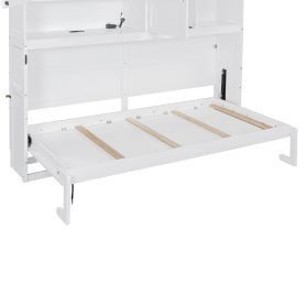 Twin Size Murphy Bed with Top Cabinet, Shelves and Light & USB