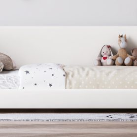 Twin Size Floor Bed with Upholstered Headboard and Armrests