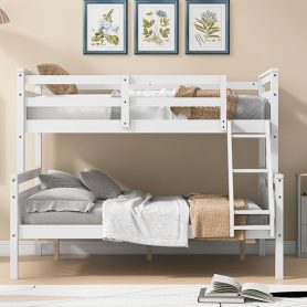 Twin Over Full Bunk Bed With Ladder, Safety Guardrail
