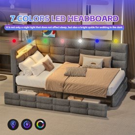 Upholstered Twin Size Daybed with Storage 2 Drawers and Charging Station