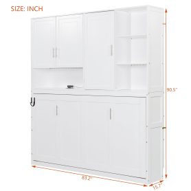 Twin Size Murphy Bed with Top Cabinet, Shelves and Light & USB