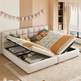 Twin Size Upholstered Platform Bed With A Hydraulic Storage System, Set Of 2