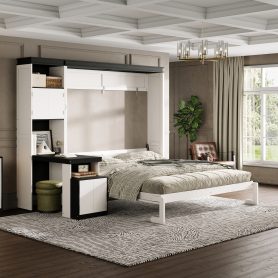 Queen Size Murphy Bed with Desk and Storage Shelves and Cabinets