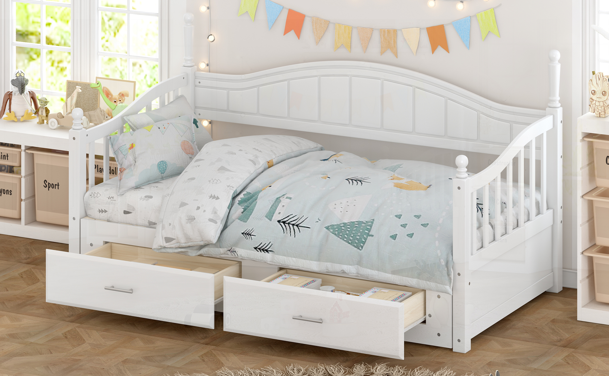 Wooden Twin Size Daybed with Twin Size Trundle