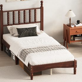 Retro Style Twin Size Wood Platform Bed With Gourd Shaped Headboard