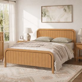 Wood Queen Bed Frame With Headboard, Noise-free Design, No Box Spring Needed