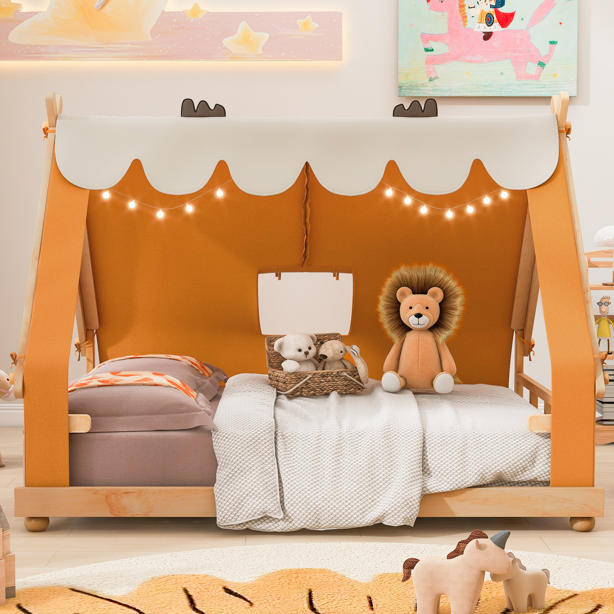Full Size House Bed with Tent and Light