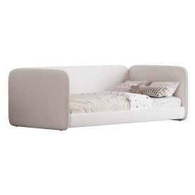 Twin Size Floor Bed with Upholstered Headboard and Armrests