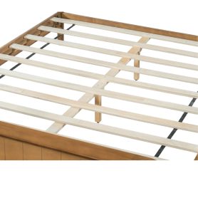 Wood Queen Bed Frame With Headboard, Noise-free Design, No Box Spring Needed