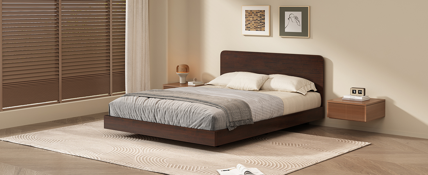 Full Size Solid Bamboo Floating Platform Bed Frame