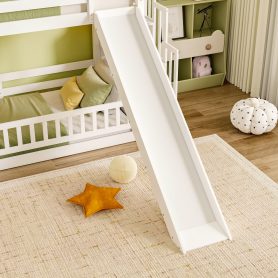 Twin Over Twin Bunk Bed With Slide, Storage Staircase, Bedside Storage Rack, LED Lights