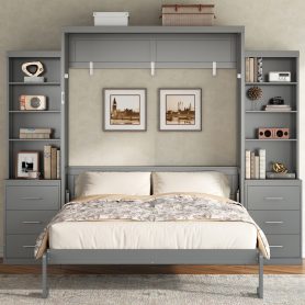 Full Size Murphy Bed with Storage Shelves and Drawers