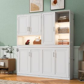 Twin Size Murphy Bed with Top Cabinet, Shelves and Light & USB