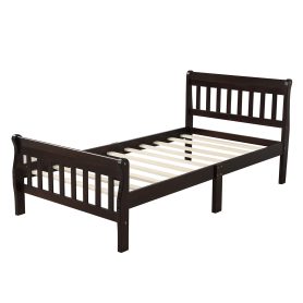 Mattress Foundation Sleigh Bed with Headboard/Footboard/Wood Slat Support