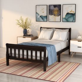 Mattress Foundation Sleigh Bed with Headboard/Footboard/Wood Slat Support
