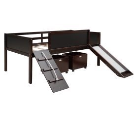 Twin Size Loft Bed Wood Bed With Two Storage Boxes