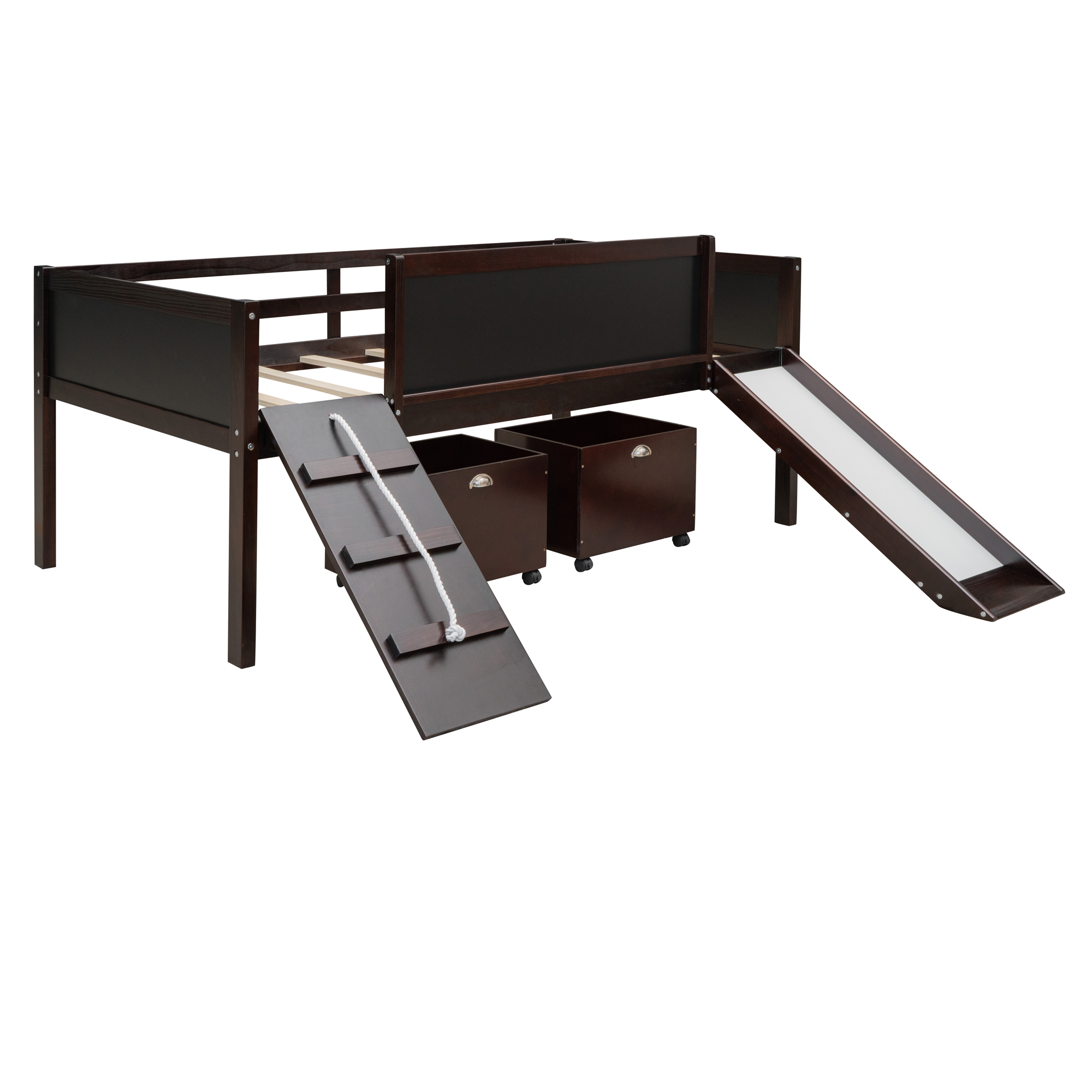 Twin Size Loft Bed Wood Bed With Two Storage Boxes